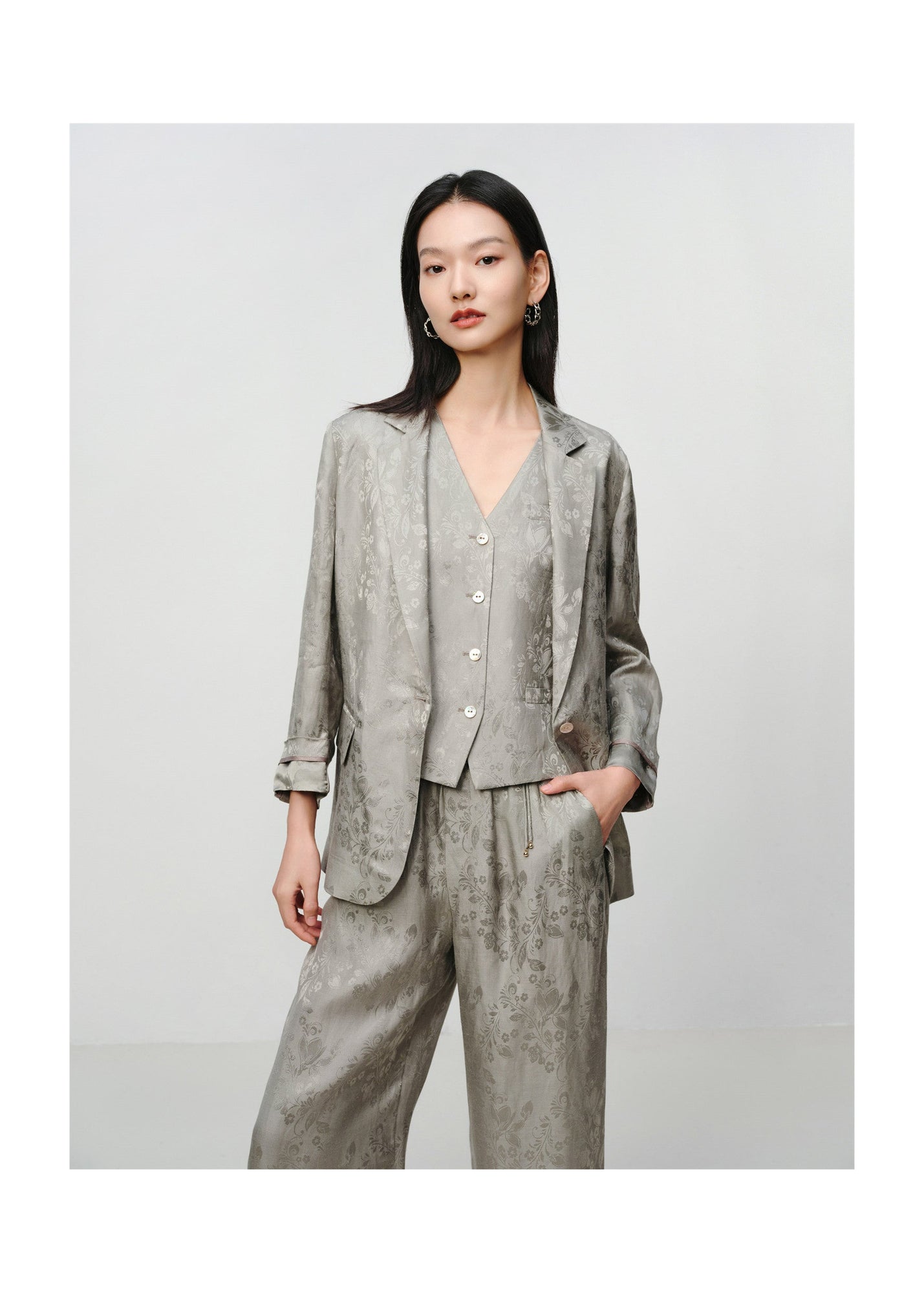 Linen Jacquard Jacket | Grey