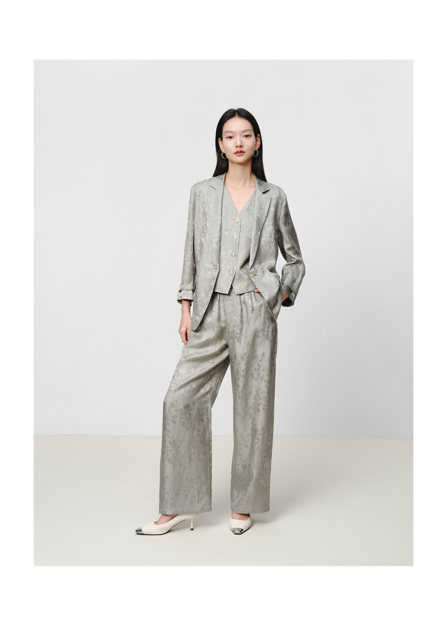 Linen Jacquard Jacket | Grey