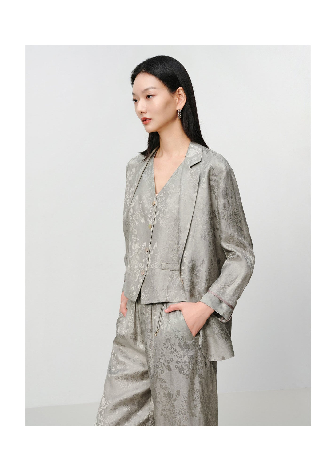 Linen Jacquard Jacket | Grey