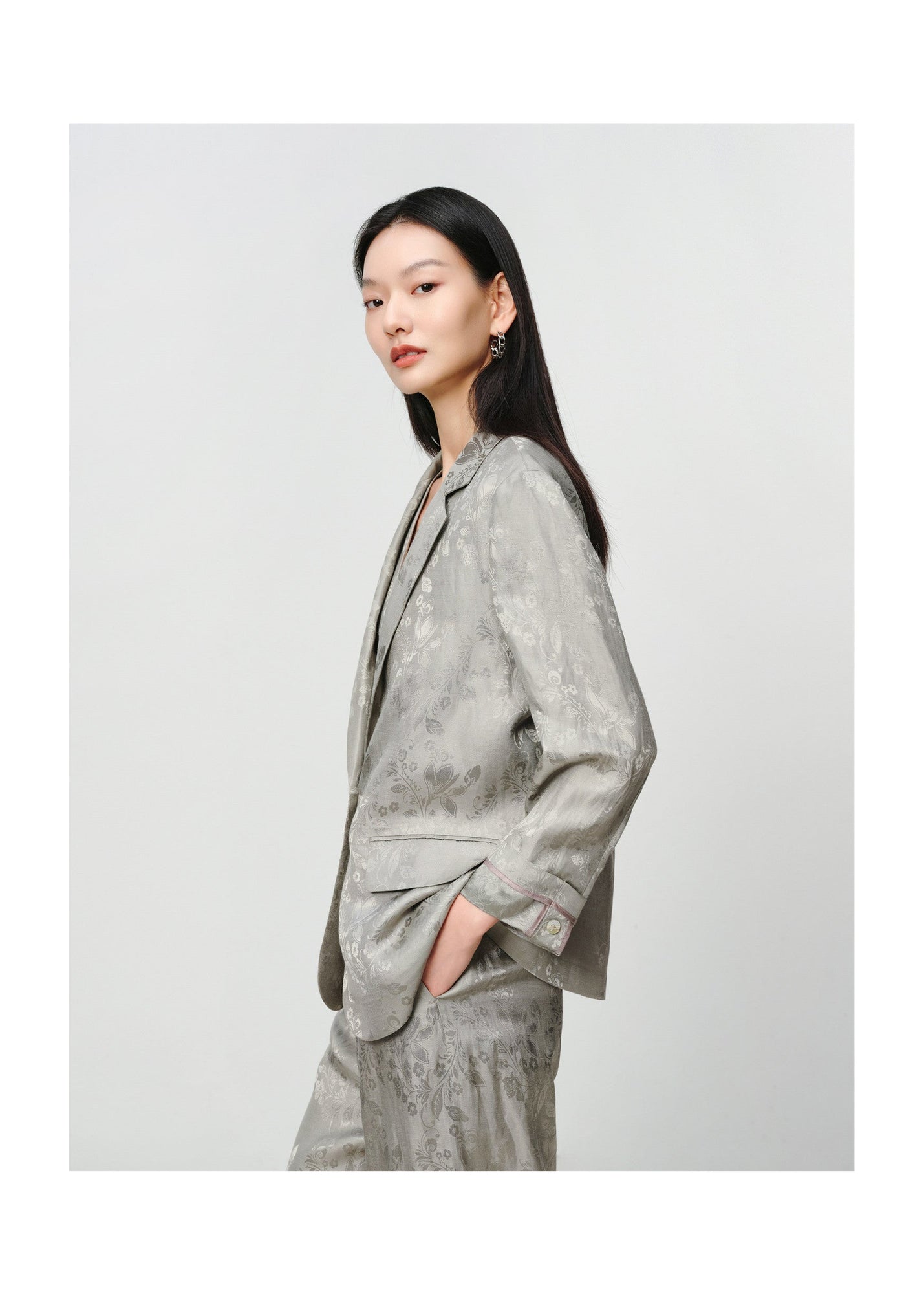 Linen Jacquard Jacket | Grey