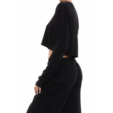 Long Sleeve Cropped Rib T-Shirt | Black