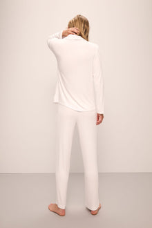 Model wears Gisele TENCEL Modal Rib Long PJ Set in white.
