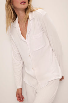Model wears Gisele TENCEL Modal Rib Long PJ Set in white.