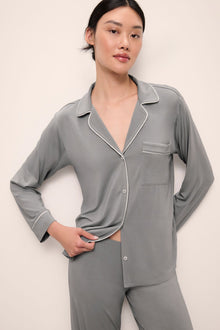 Model wears Gisele TENCELâ„¢ Modal Long PJ Set in moonlight/ivory.
