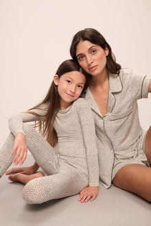 Model wears Gisele Printed TENCELâ„¢ Modal Shortie Short PJ Set in Ella Spark/Moss.