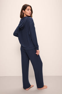 Model wears Softest Sweats Straight Leg Pant in Navy.