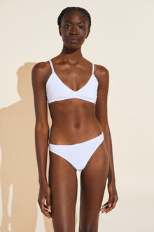 Model wears Pima Stretch Cotton Thong in White.