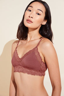 Model wears Rosalia TENCELâ„¢ Modal Bralette in Rosewood.
