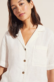 Model is wearing Garment Dyed Linen Short Set in Ivory.