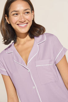 Model wears Model wears Gisele TENCELâ„¢ Modal Shortie Short PJ Set in lavender/ivory.