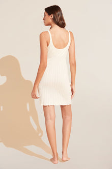 Model wears Pointelle Tank Chemise in Ivory.