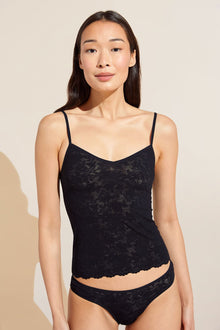 Model wears Soft Stretch Recycled Lace Cami in Black.