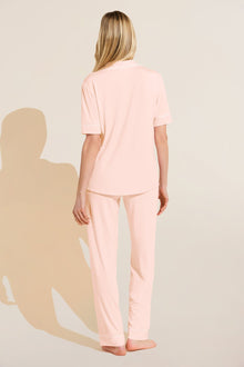 Model wears Gisele TENCELâ„¢ Modal Short Sleeve & Pant PJ Set in petal pink/ivory.