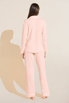 Model is Wearing the Gisele TENCELâ„¢ Modal Long PJ Set in Petal Pink/Ivory.