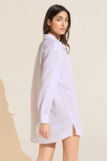 Model wears Nautico Sleepshirt in White/Lavender.