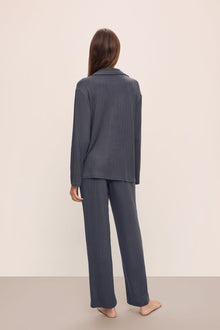 Model wears Gisele TENCELâ„¢ Modal Rib Long PJ Set in Graphite.