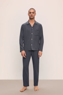 Model wears William TENCEL Modal Rib Long PJ Set in Graphite.