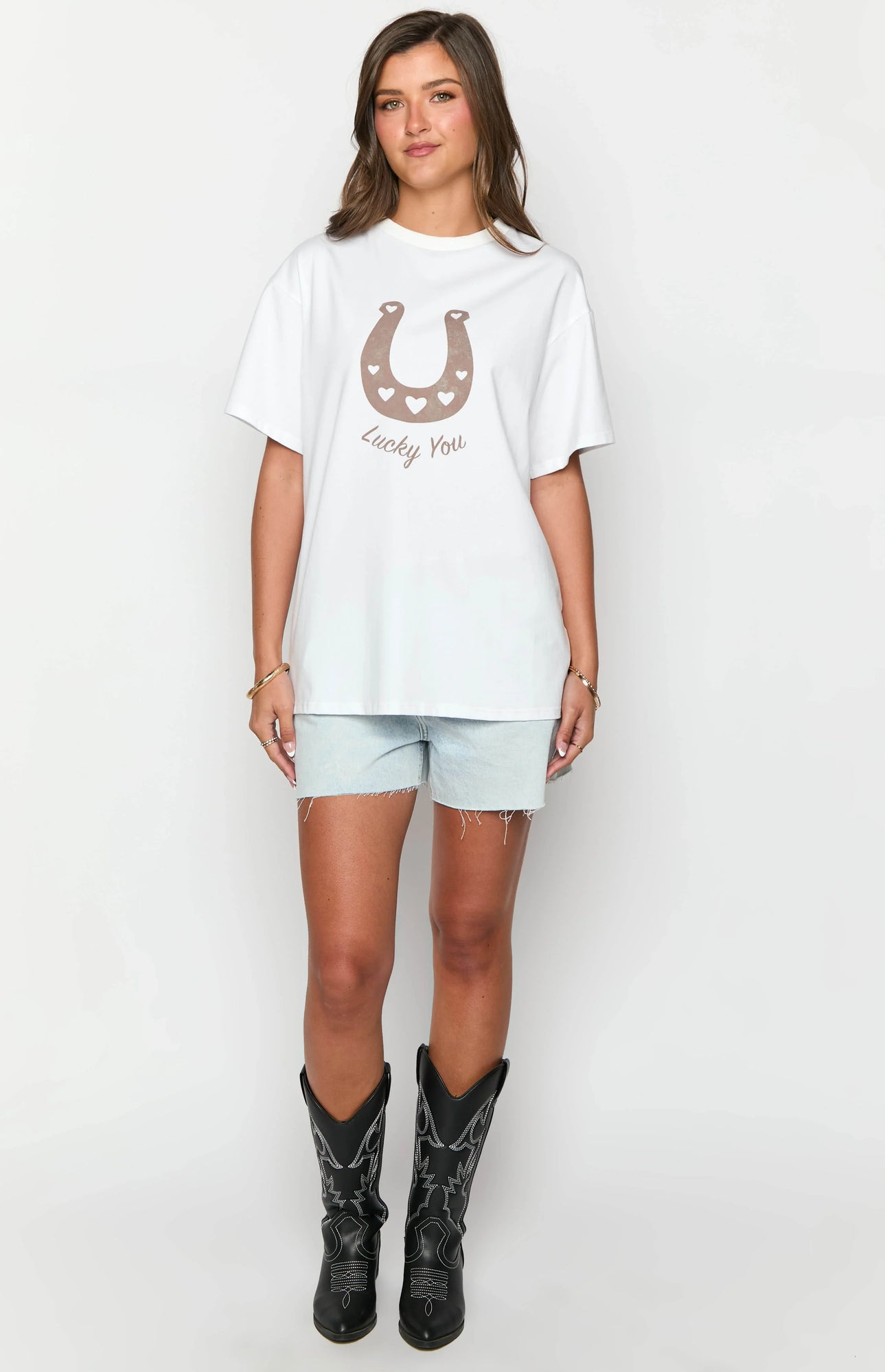 Lucky You Western Tee | White