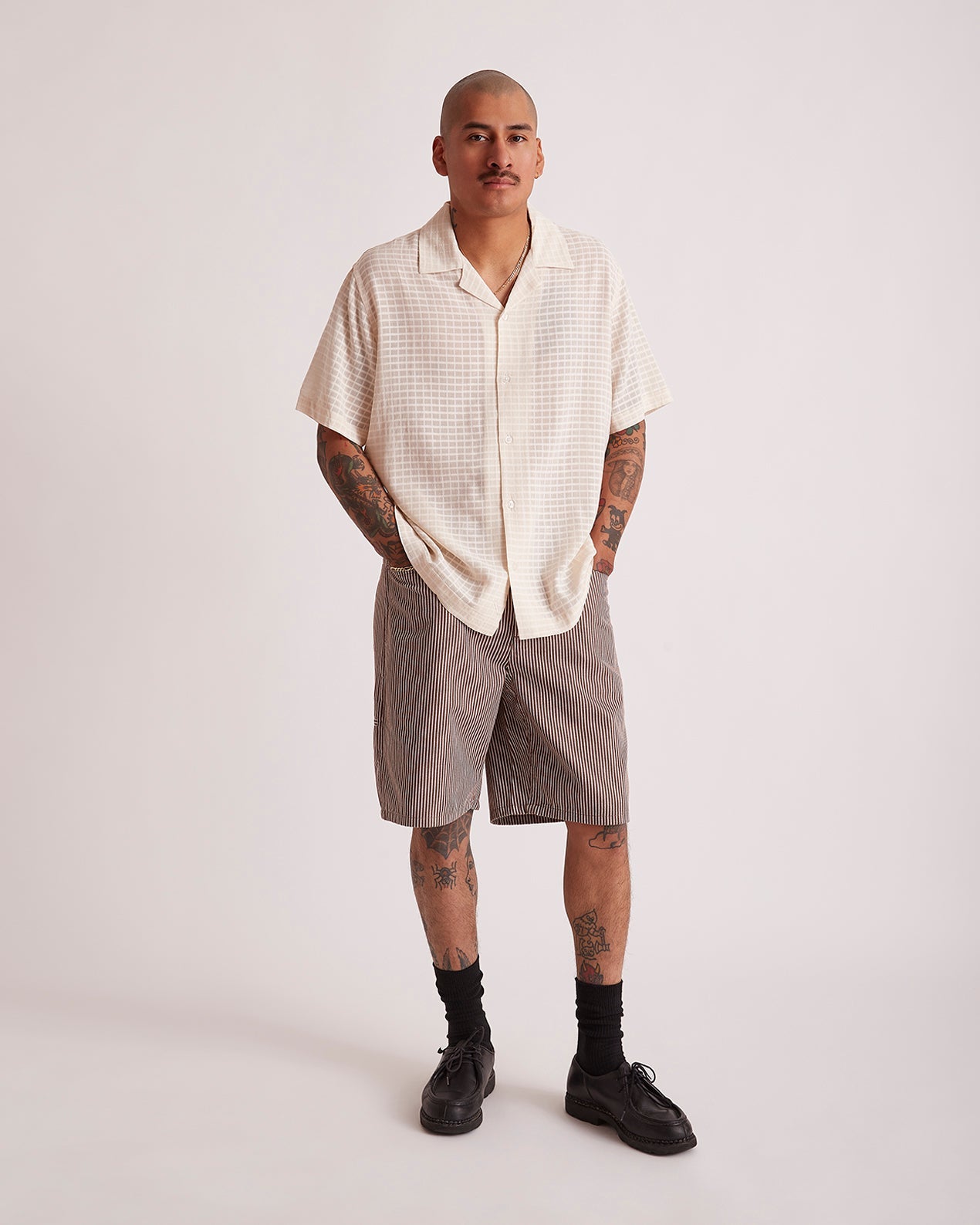 Dark Earth | Striped Cotton Twill Carpenter Short