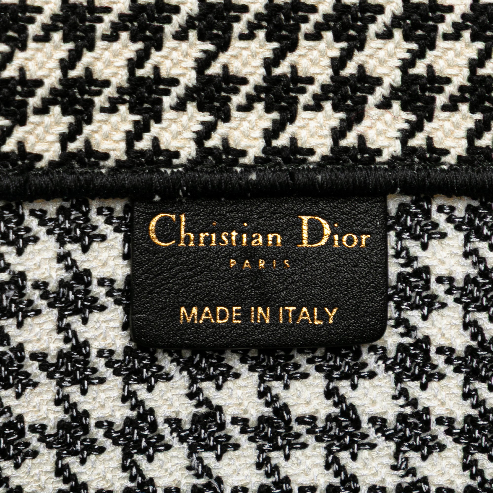 Dior | Pre-Owned Large Canvas Houndstooth Embroidered Book Tote - II | Black