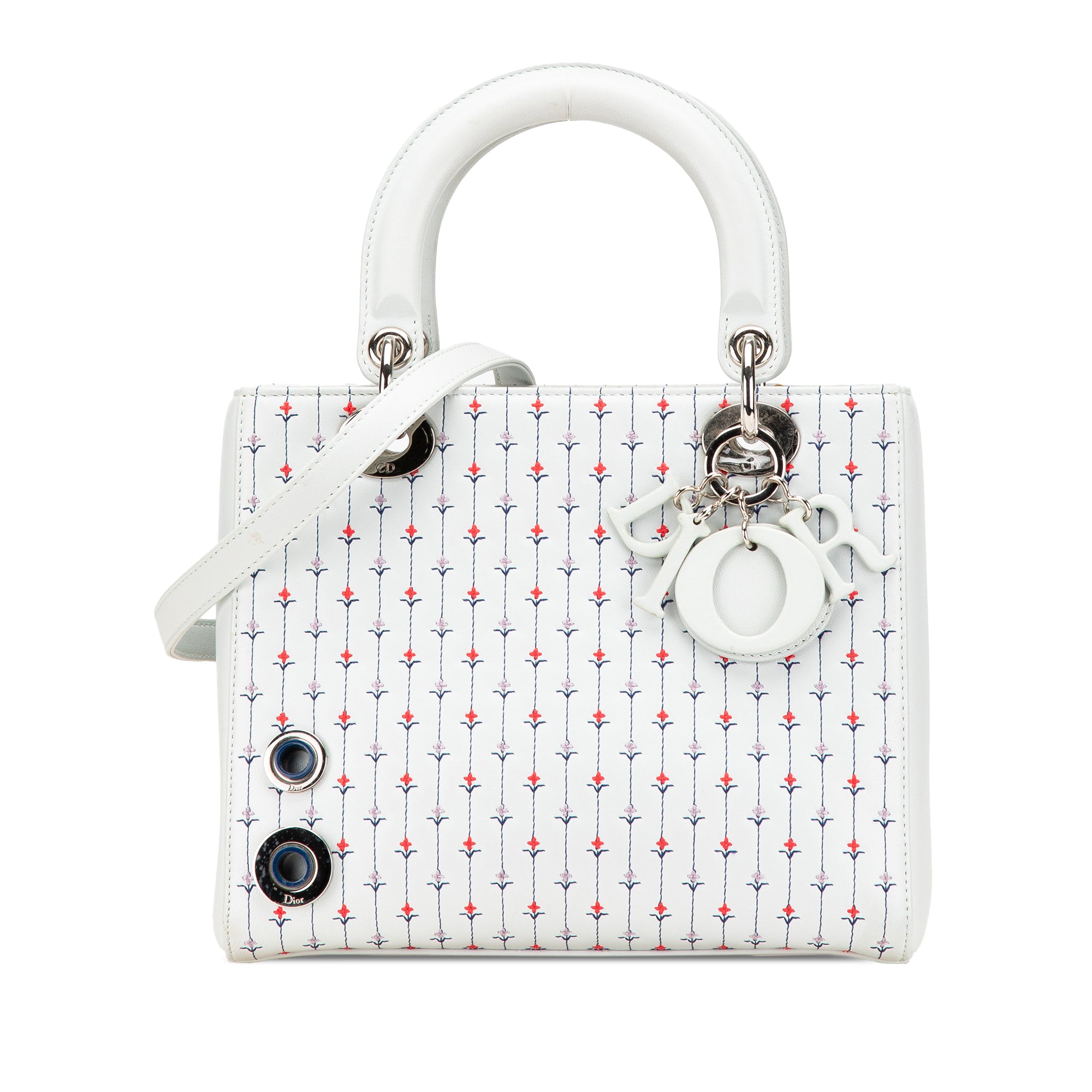 Dior | Pre-Owned Medium Calfskin Embroidered Flower Lady | White