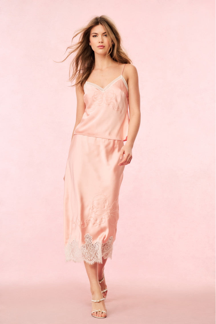 Malina Satin Midi Slip Skirt | Vintage Nude