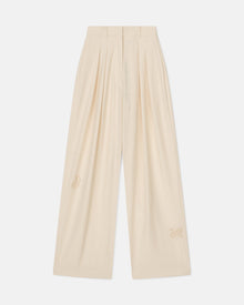 Marika Embroidered Slub Pants | Creme