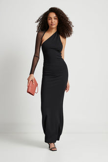 Manhattan Mesh Sleeve Gown | Black Mesh