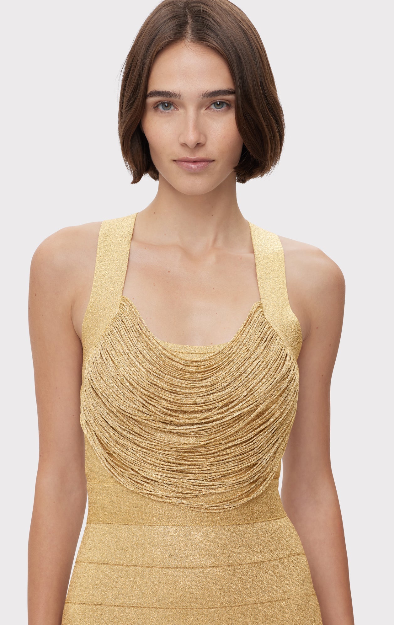 Disco Knit Fringe Midi Dress | Metallic Gold