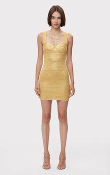 Disco Knit Bustier S/L Mini Dress | Metallic Gold