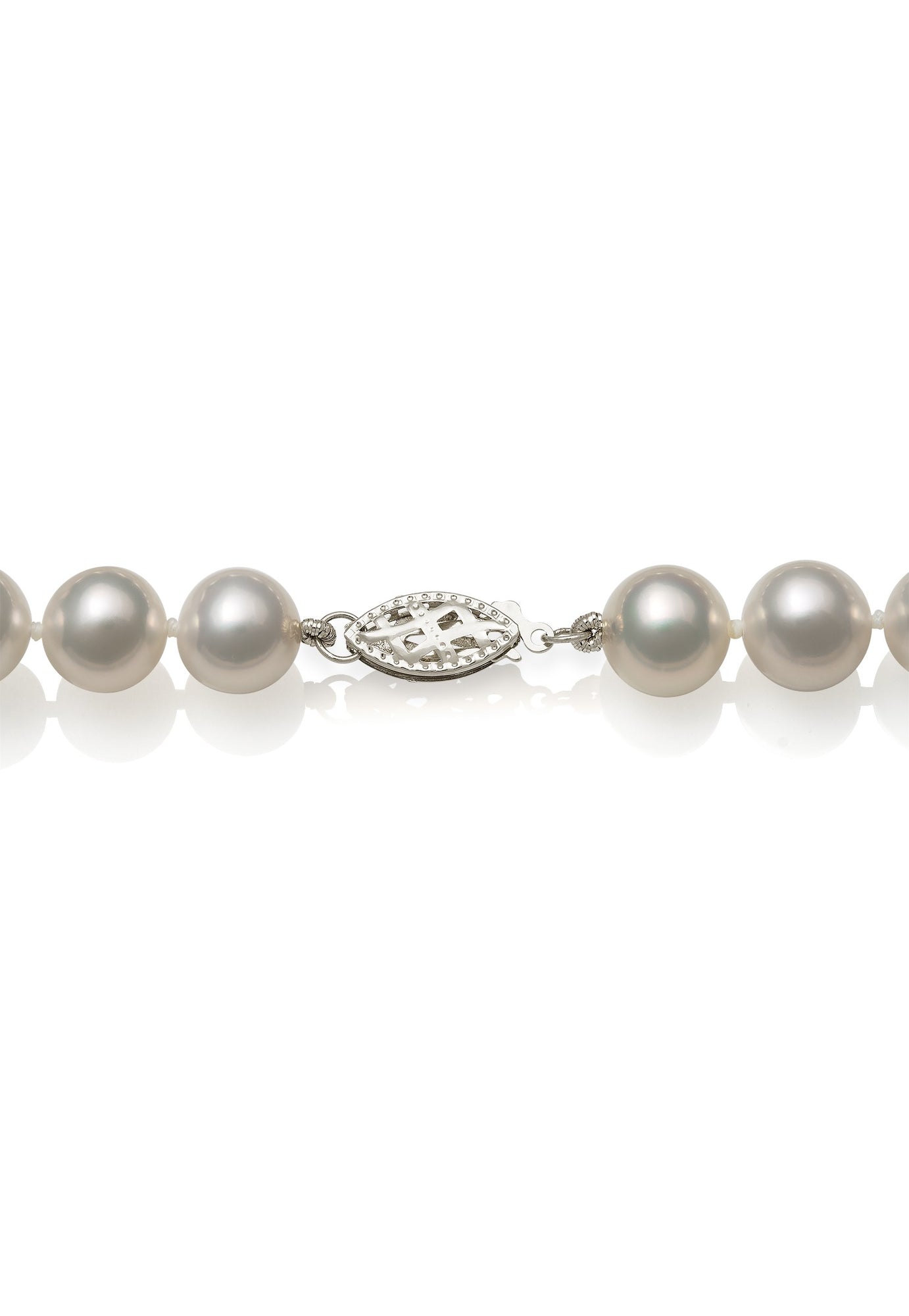 AAA Quality Round Strand Necklace - II | 14K White Gold | White Freshwater Pearl | 7mm - 8mm