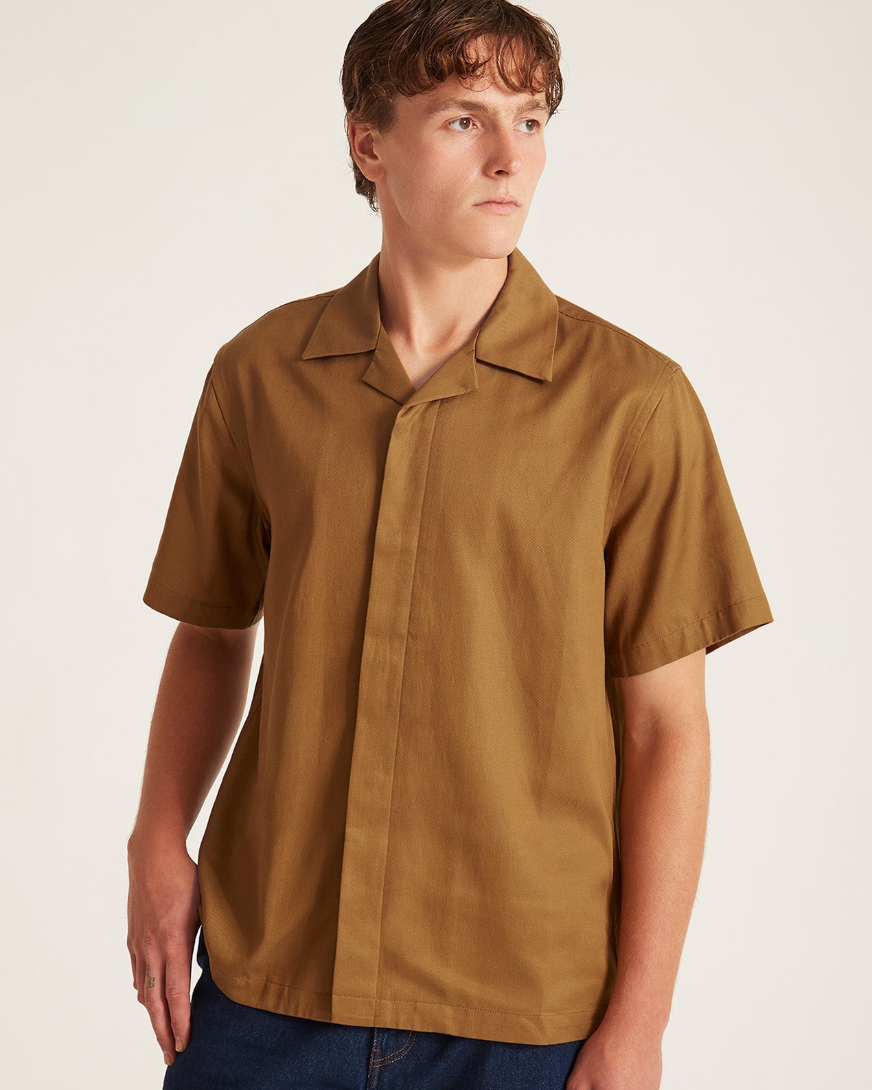 Camel | York Camp Collar Short Sleeve Shirt