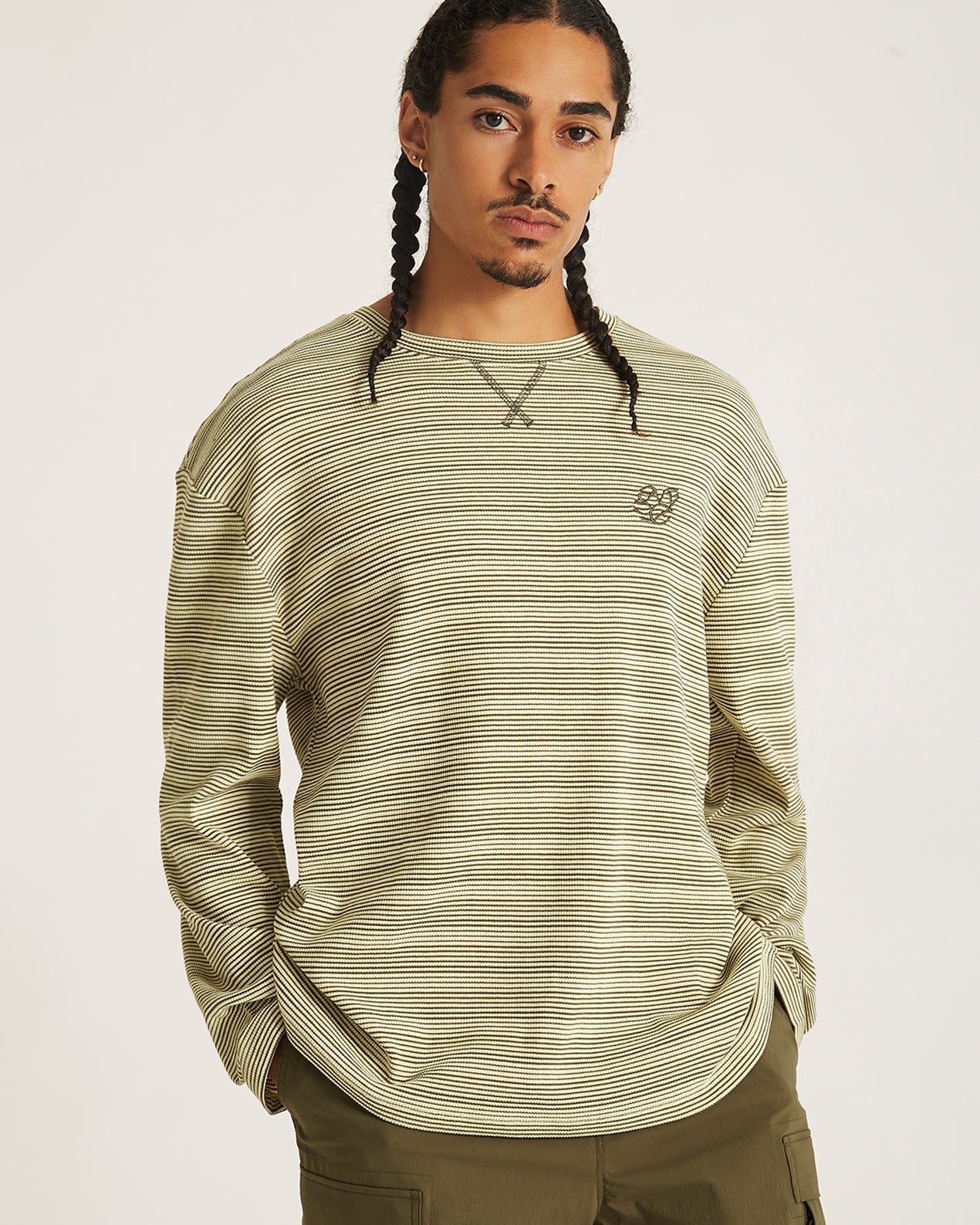 French Vanilla | Striped Waffle Relaxed LS Tee