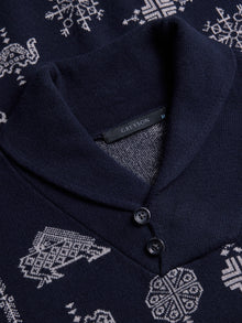 Men | Woven Spirits Shawl Collar Sweater | Maltese Blue