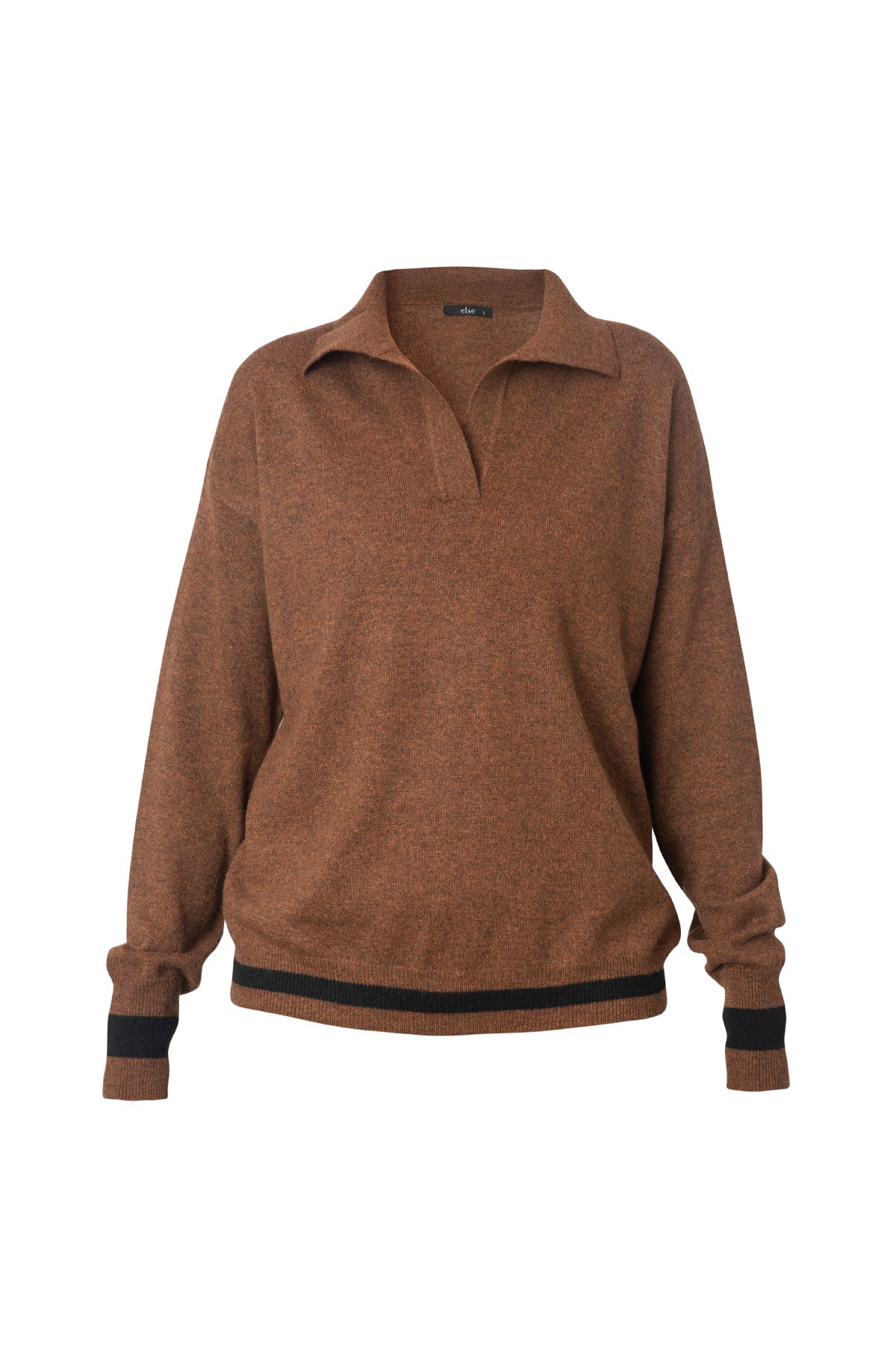 Cashmere Open Collar Sweater | Chesnut/Black