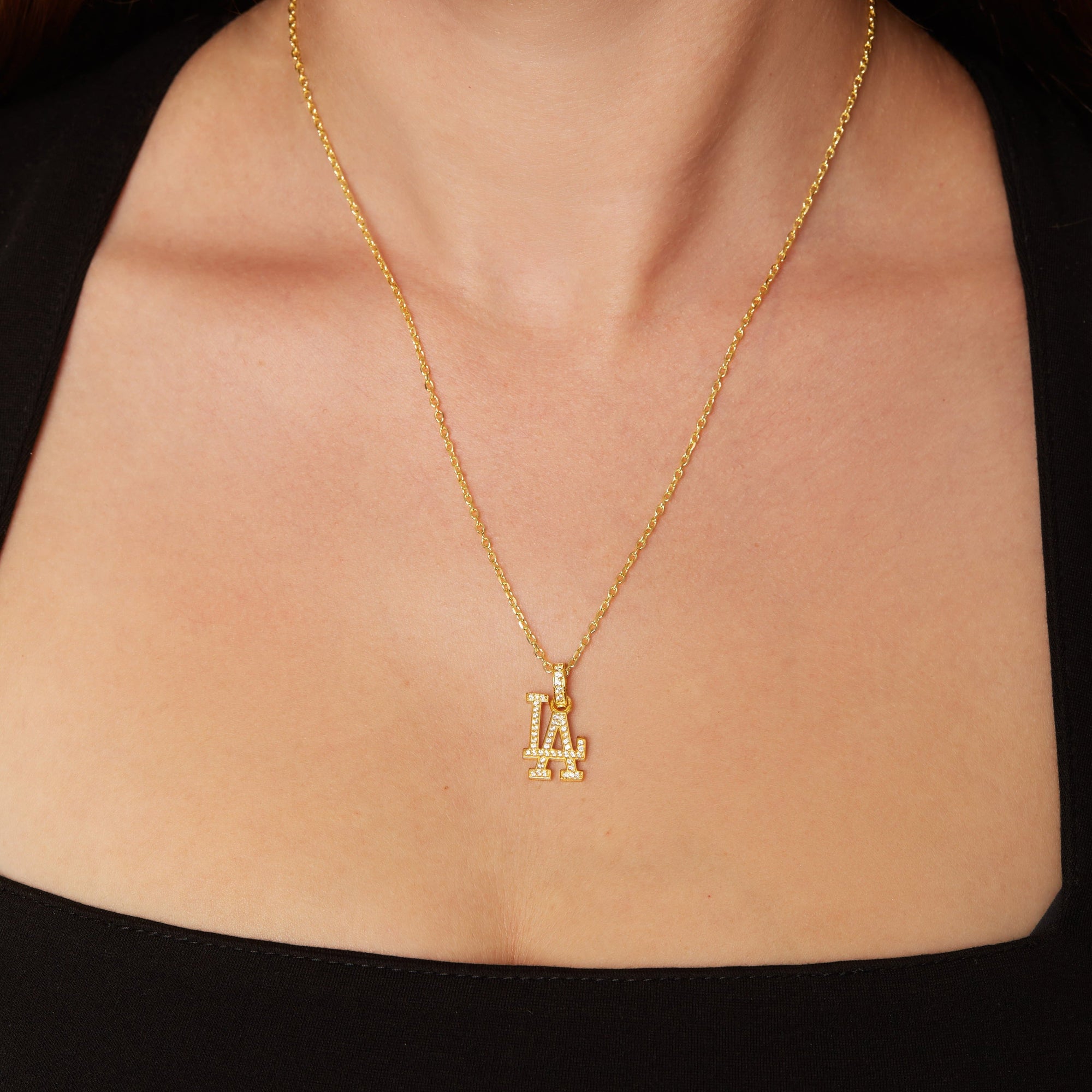 La Dodgers Medium Iced Out Pendant Necklace | Gold Vermeil & Sterling Silver