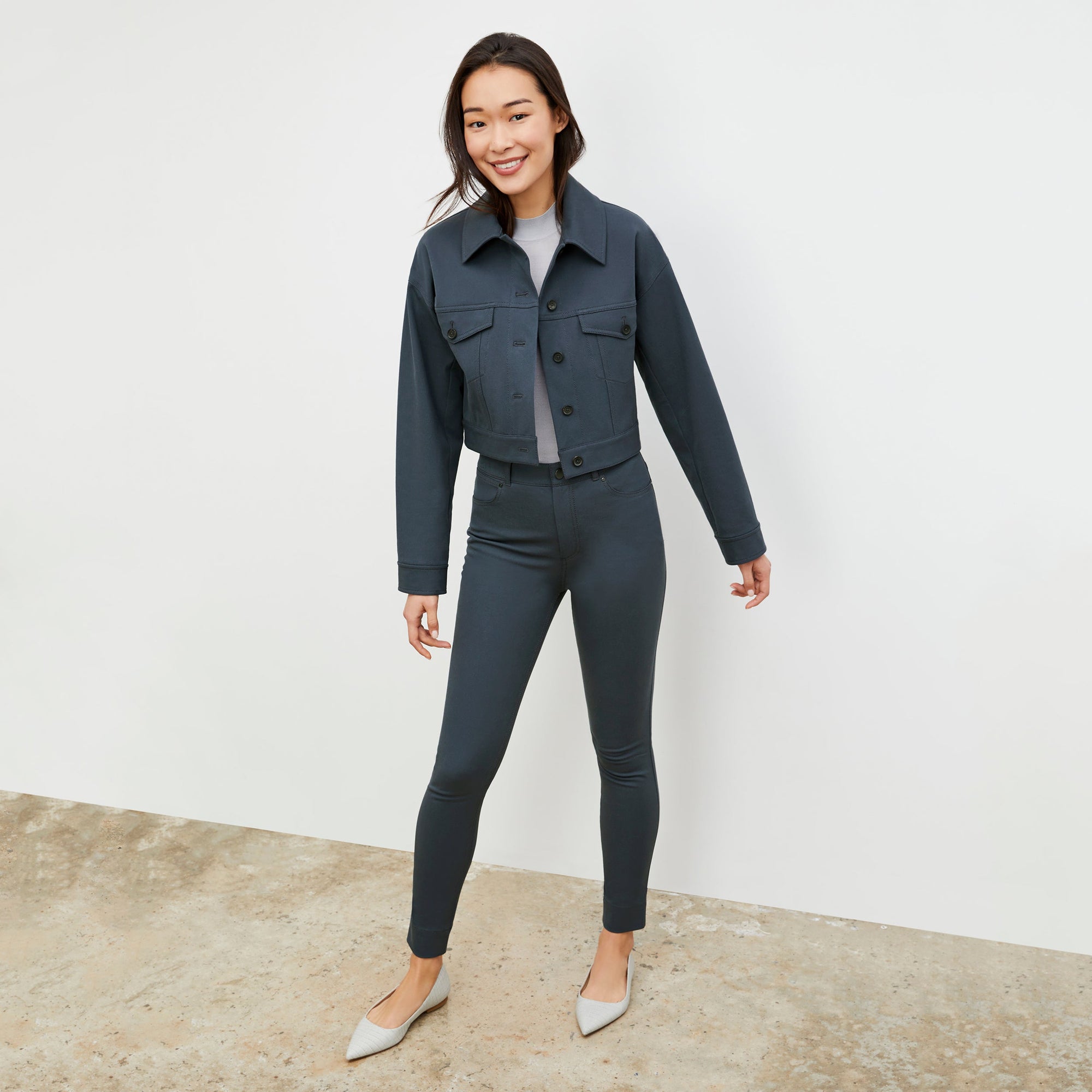 Front image of a woman wearing the Sammataro Jean - Better Than Denim in Dusty Indigo