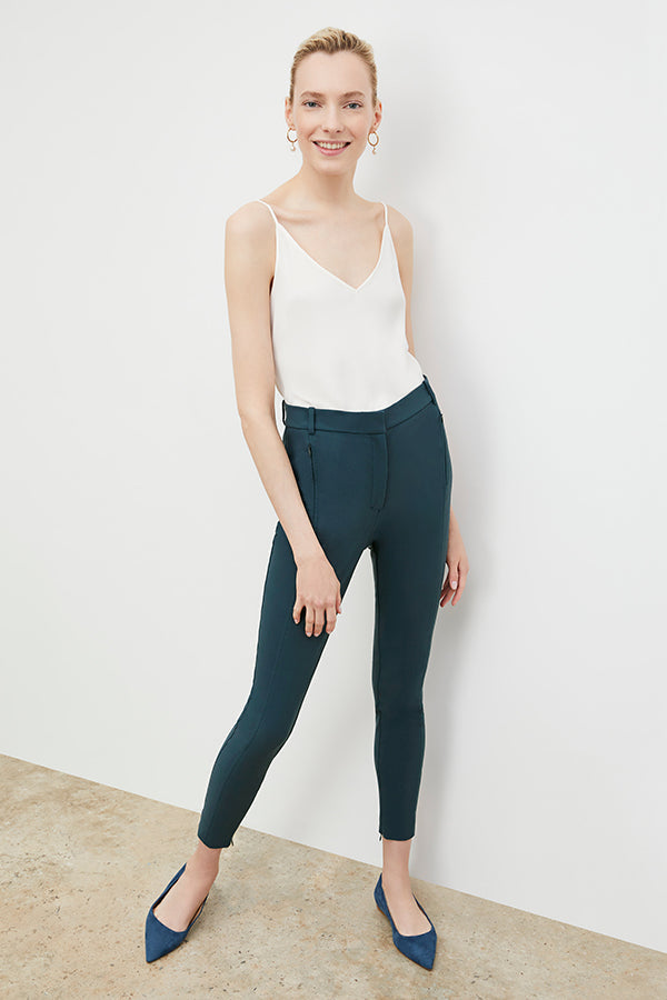 Front image of a woman wearing the Curie Pant - Everstretch  in Deep Sea | Grid | Exclude