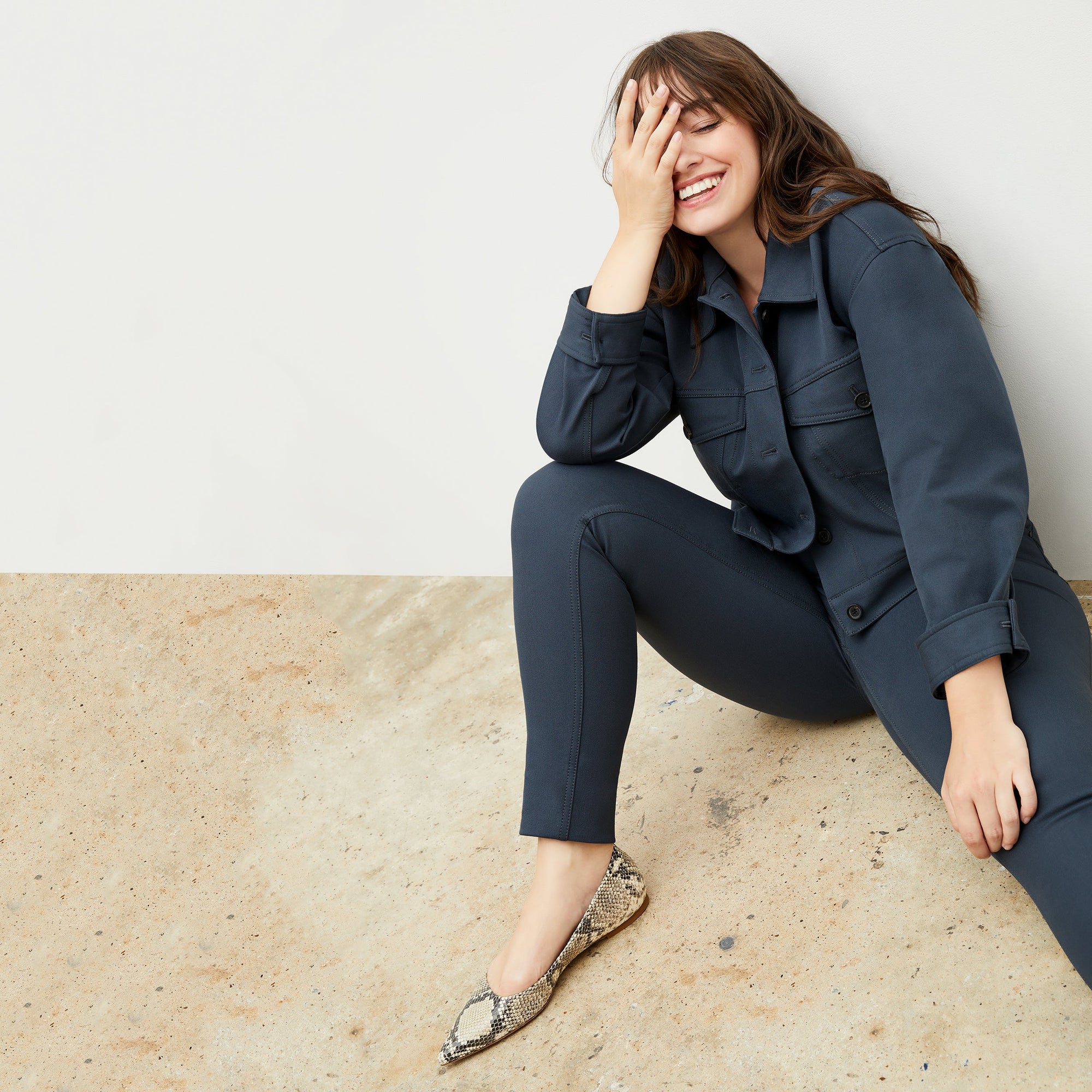 Front image of a woman wearing the Sammataro Jean - Better Than Denim in Dusty Indigo