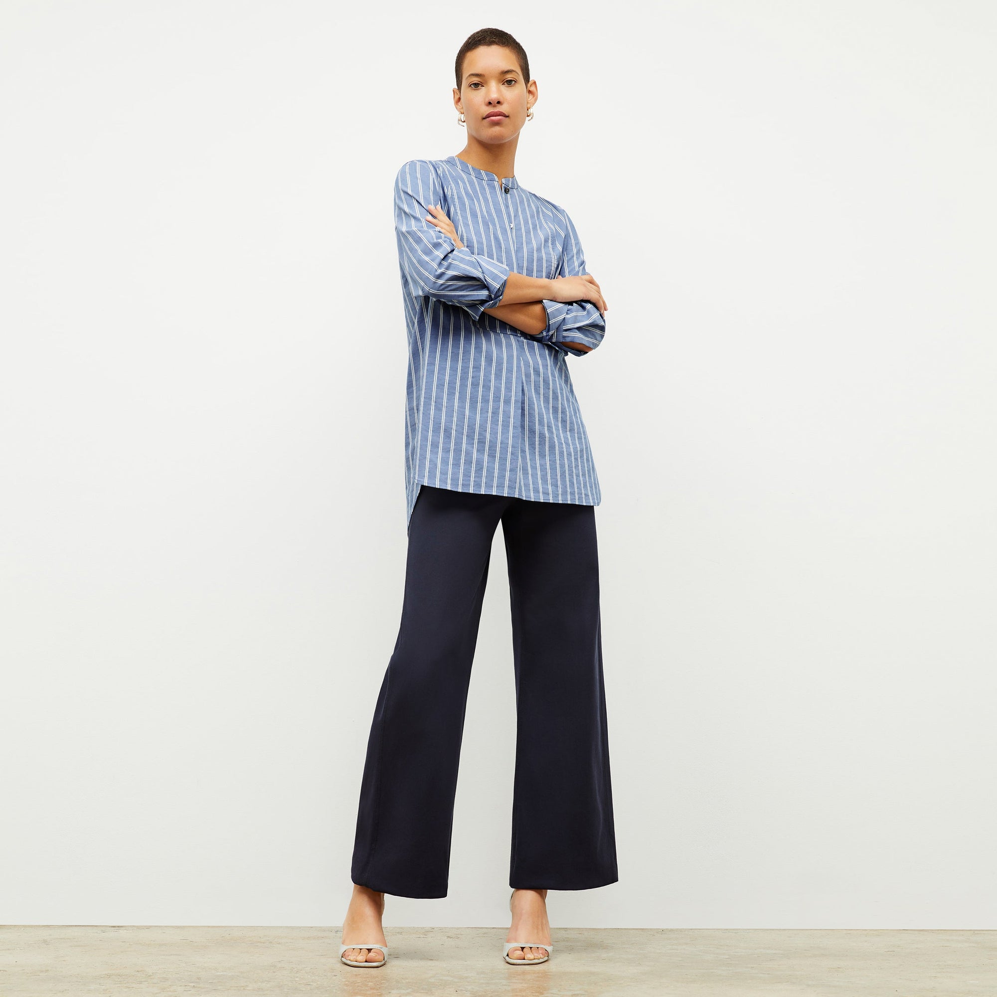 Front image of a woman standing wearing the Milo Jean in ink | Exclude
