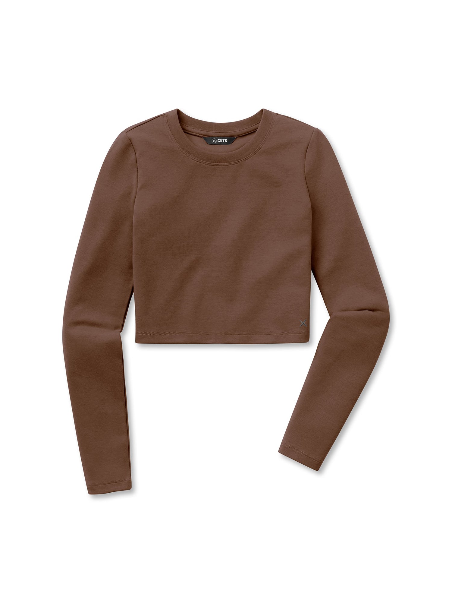 Womens | Long Sleeve Slim-Fit Tomboy-Cotton Cropped Tee | Mocha