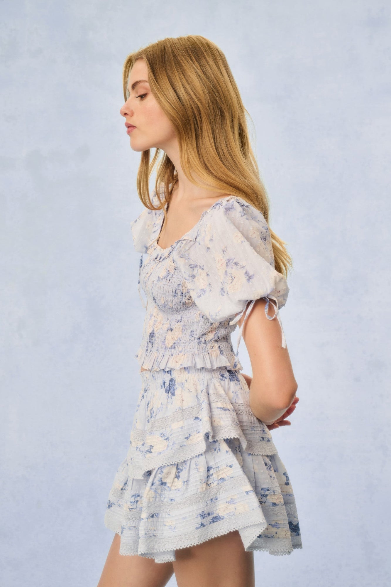 Molly Heirloom Print Top | Whisper Blue