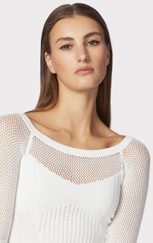 Mixed Rib Pointelle Top | Alabaster