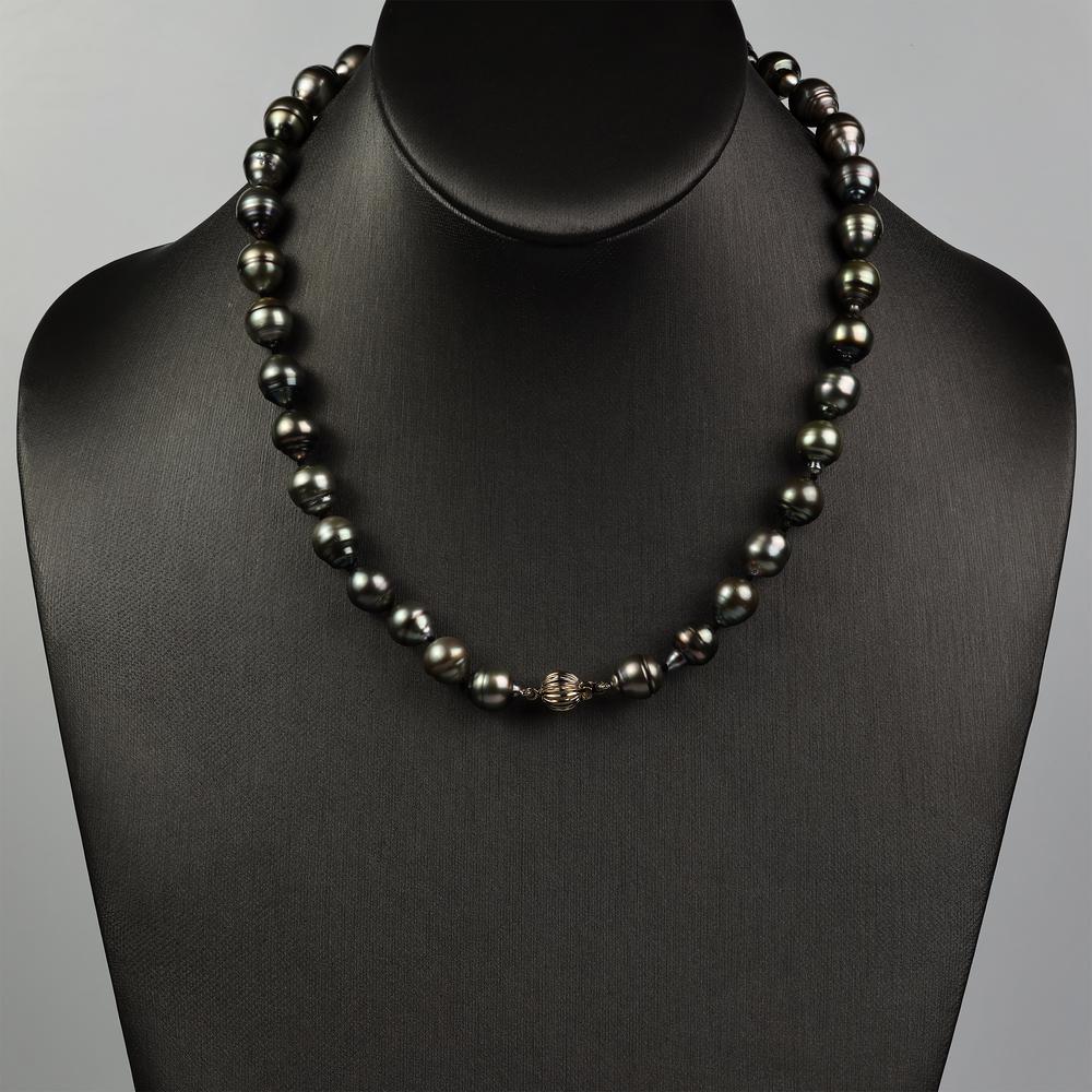 Round Strand Necklace | 14K Yellow Gold | Black Tahitian Pearl