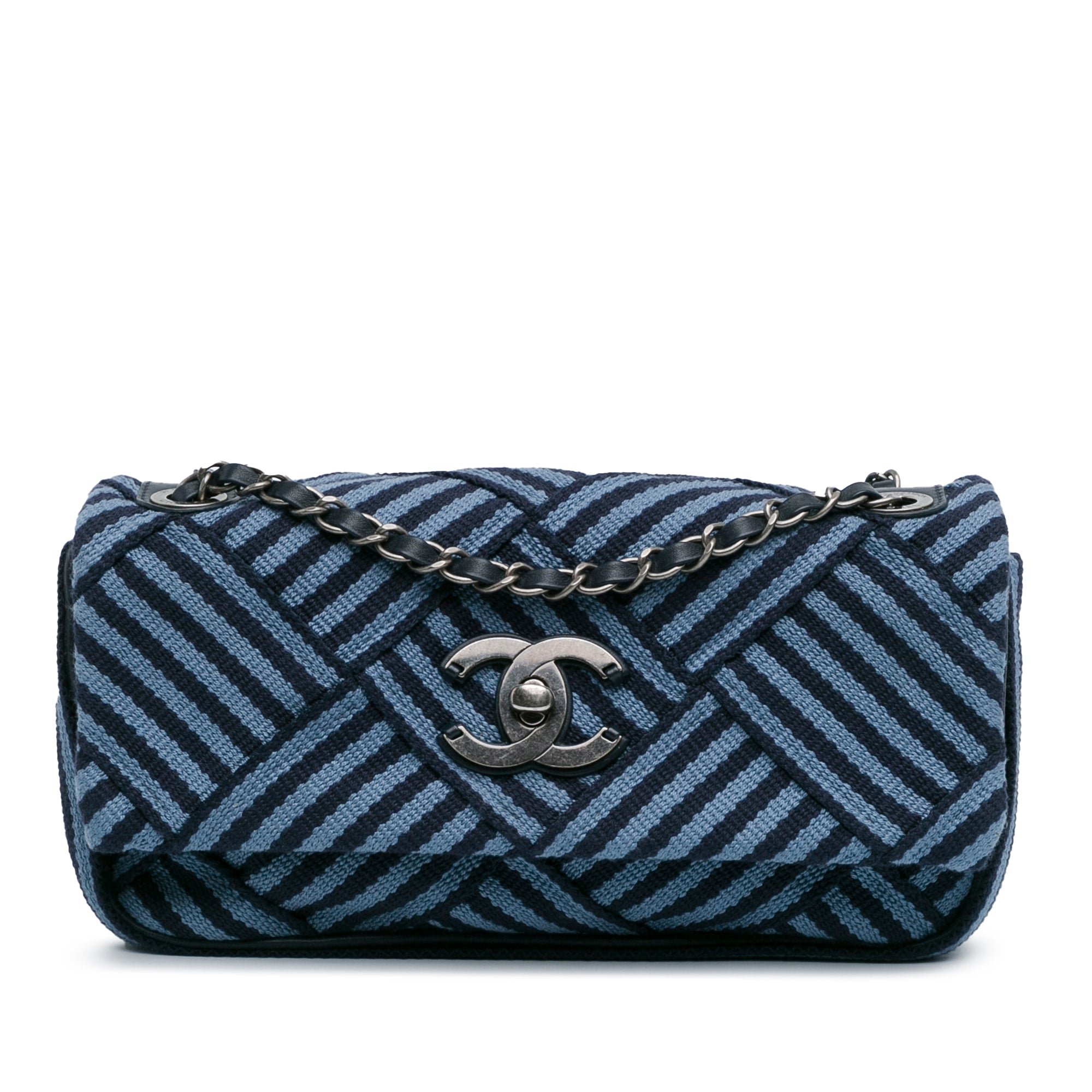 Chanel | Pre-Owned Canvas Stripe Flap Bag | BlueBlack