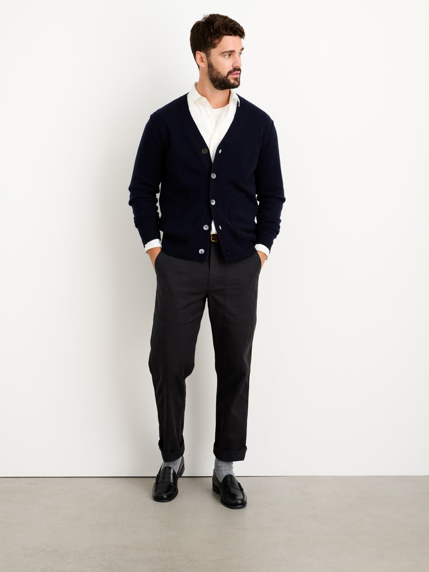 Men | Ellsworth Reverse Seam Cardigan | Merino Wool Navy