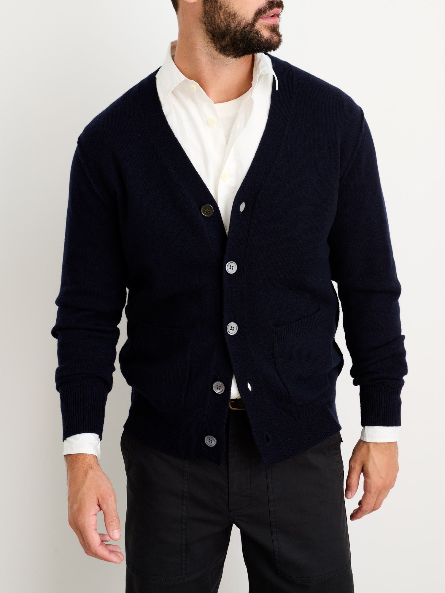 Men | Ellsworth Reverse Seam Cardigan | Merino Wool Navy
