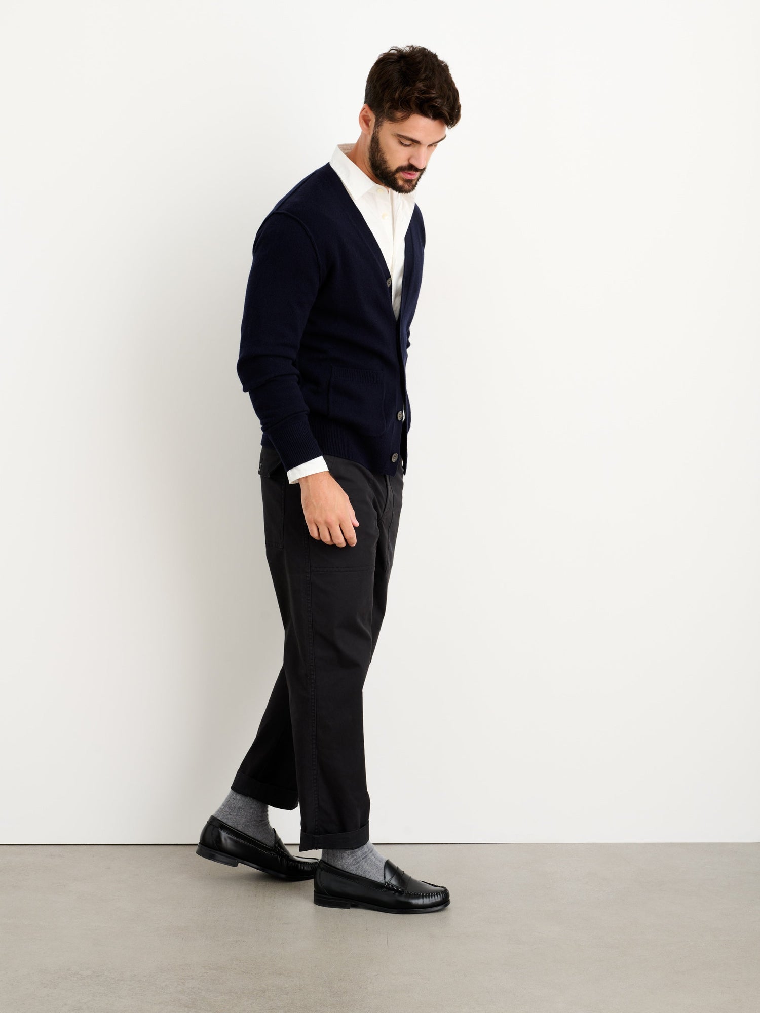 Men | Ellsworth Reverse Seam Cardigan | Merino Wool Navy