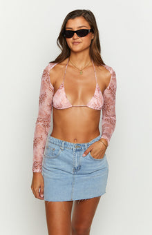 Main Act Swirl Snake Print Top And Bolero | Pink