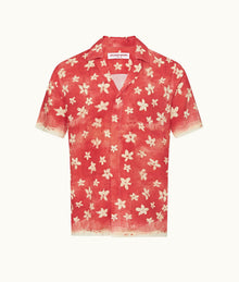 Maitan Budding Life Print Relaxed Fit Capri Collar Shirt | Cinnamon Summer Red